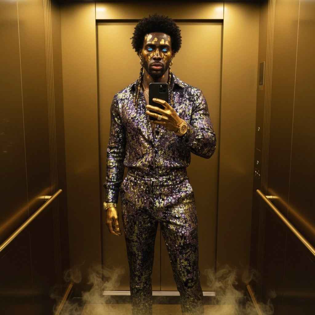 Men’s Luxury Sequin Set – Sparkling Two-Piece Shirt & Pants Outfit