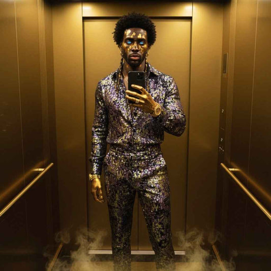 Men’s Luxury Sequin Set – Sparkling Two-Piece Shirt & Pants Outfit
