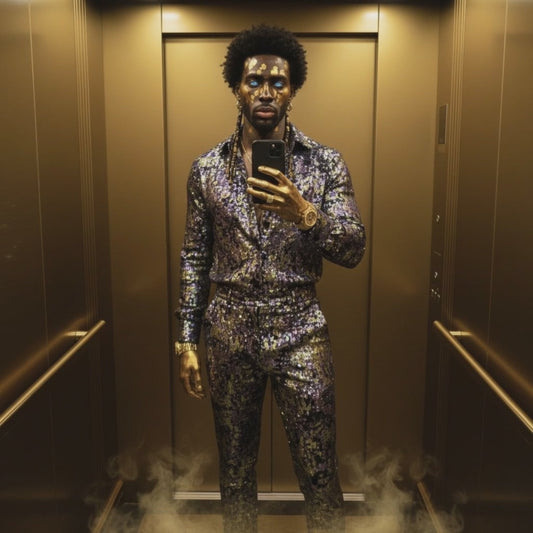 Men’s Luxury Sequin Set – Sparkling Two-Piece Shirt & Pants Outfit
